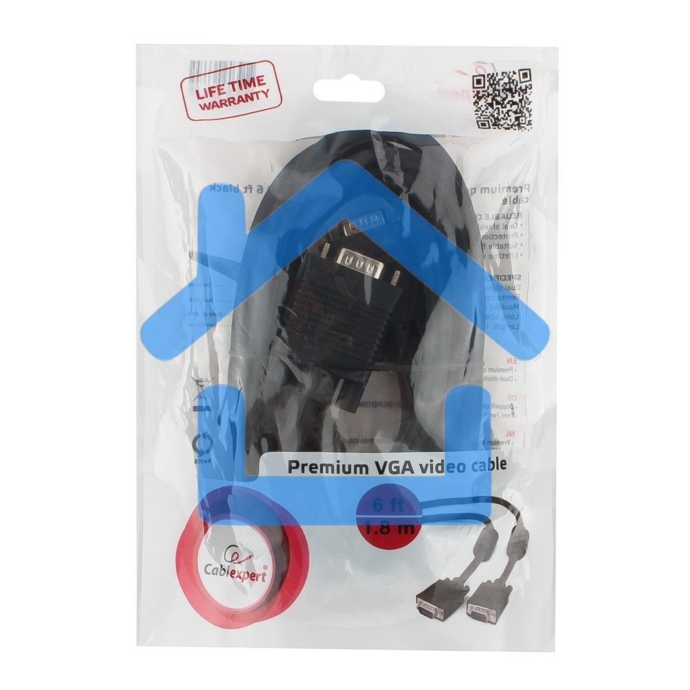 Кабель Gembird/Cablexpert CC-PPVGA-6B,Кабель VGA Premium,15M/15M, 1.8м, тройн.экран, феррит.кольца, черный, пакет