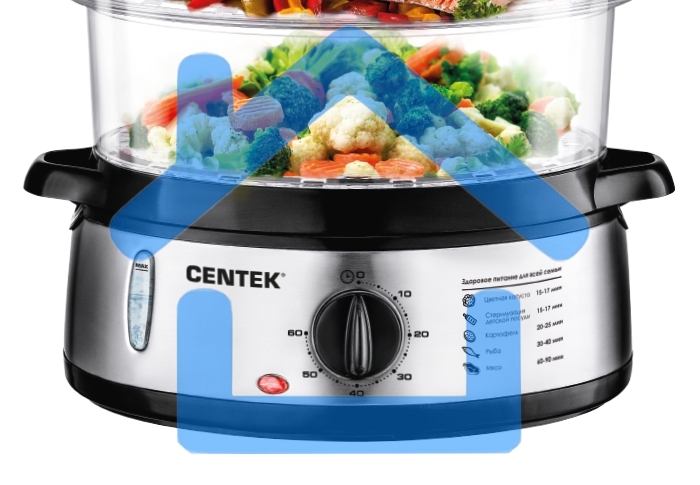 Пароварка Centek CT-1457 три корзины механическое управление мощность 800 Вт звуковой сигнал окончания работы чаша для риса в комплекте