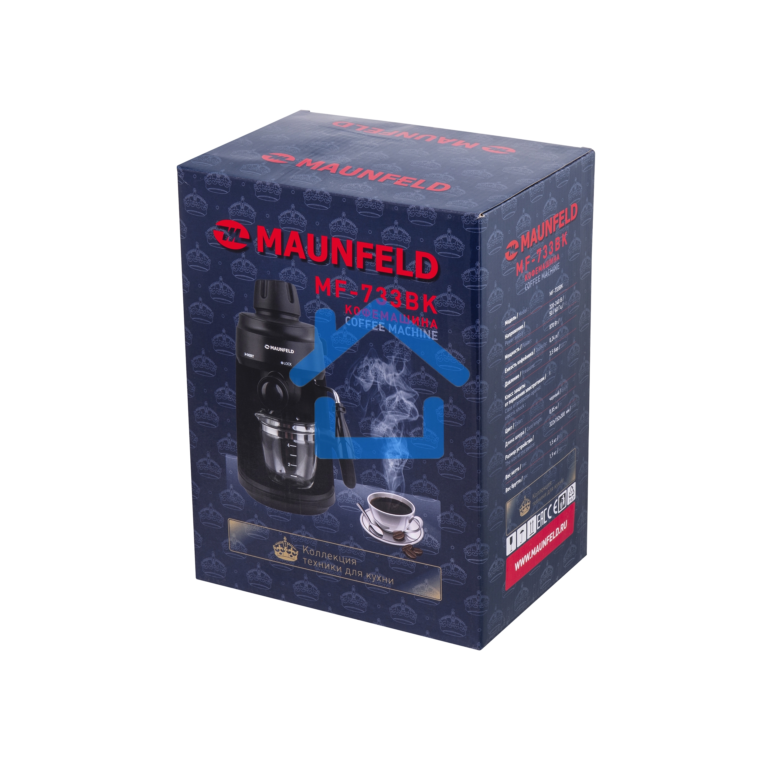 Кофемашина рожковая Maunfeld MF-733BK черный, исп. кофе - молотый, 0.24 л, 870 Вт, 4 бар.