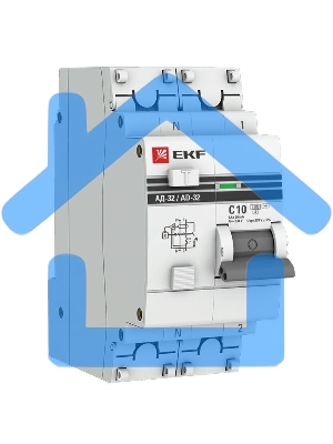 Выключатель автоматический дифференциального тока 1п+N 2мод. C 10А 30мА тип AC 4.5kA АД-32 PROxima EKF DA32-10-30-pro