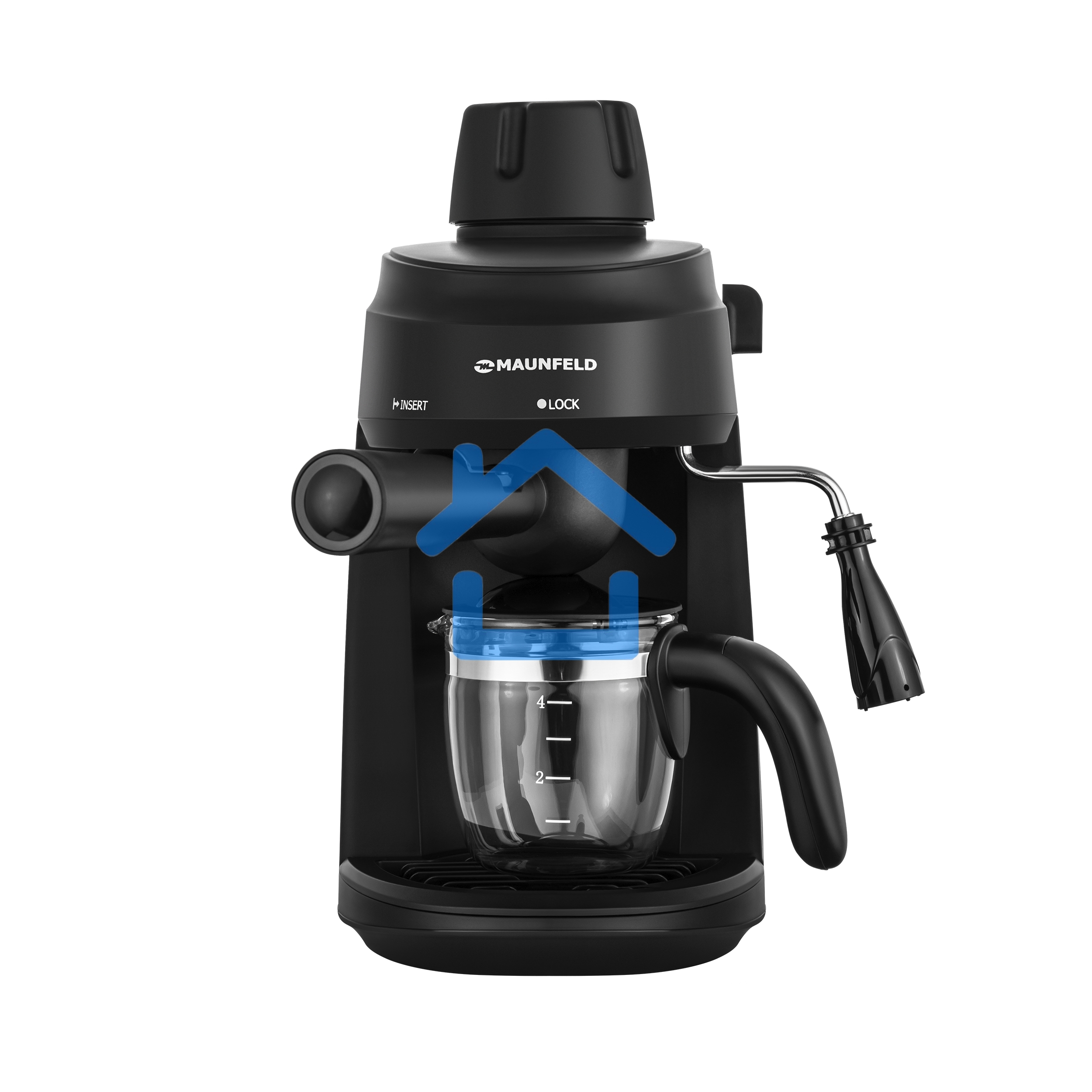 Кофемашина рожковая Maunfeld MF-733BK черный, исп. кофе - молотый, 0.24 л, 870 Вт, 4 бар.