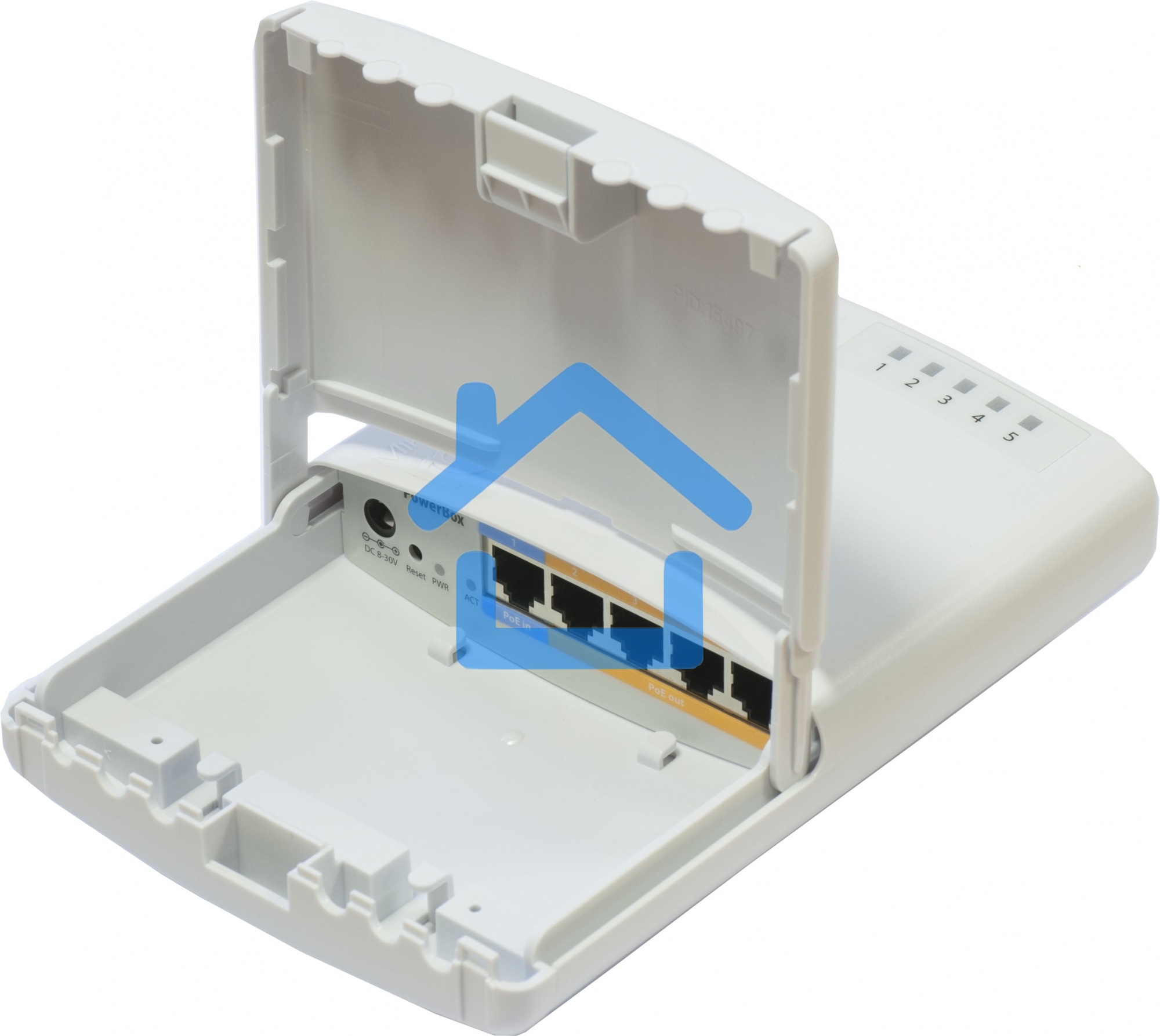 Маршрутизатор MikroTik RB750P-PBr2 PowerBox with 650MHz CPU, 64MB RAM, 5xLAN (four with PoE out), RouterOS L4, outdoor case, PSU, PoE, mounting set