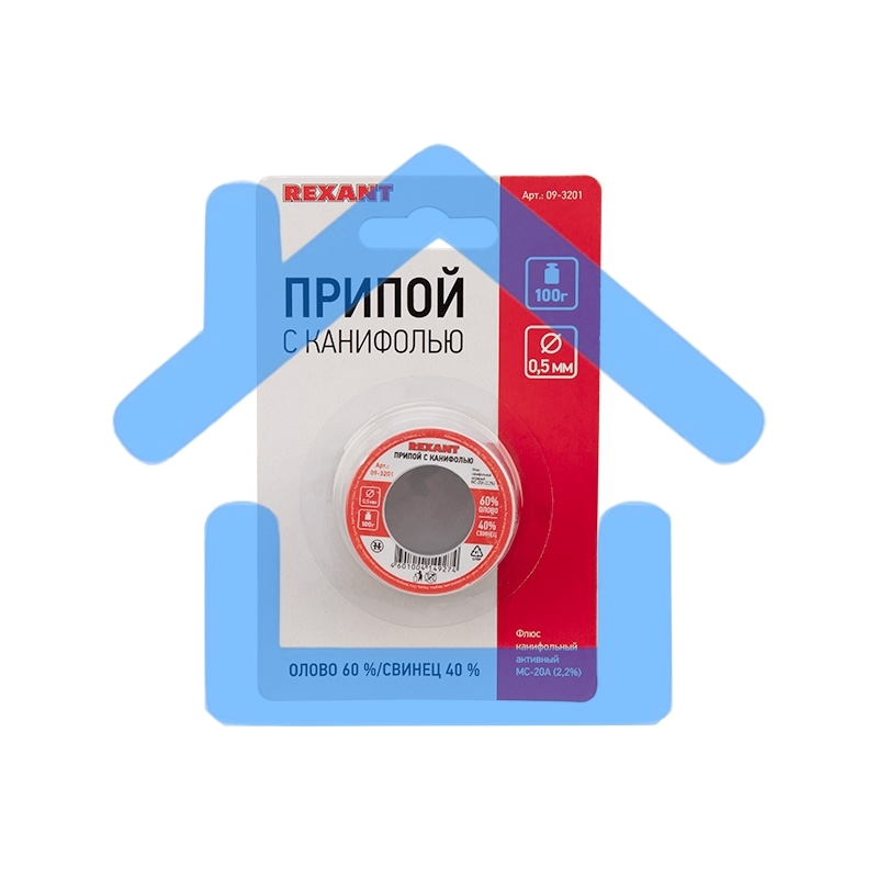 Припой с канифолью Rexant, 100 г, Ø0.5 мм, (олово 60%, свинец 40%), катушка, блистер
