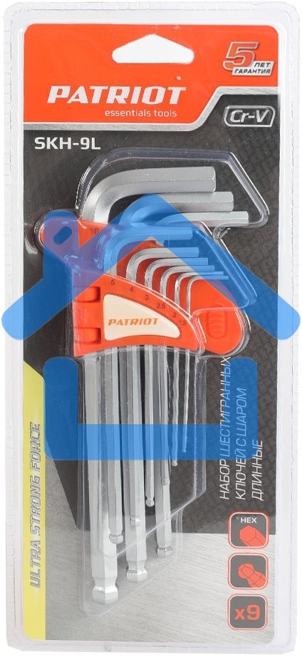 Набор ключей PATRIOT SKH-9L, шестигранные с шаром, длинные, 1,5-10мм, CRV, 9 шт