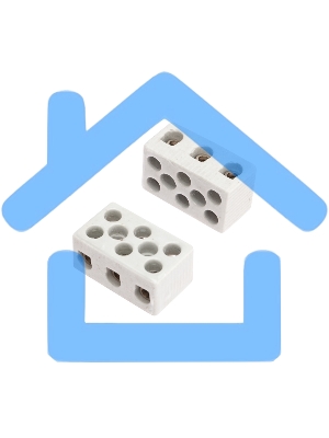 Клемма керамическая винтовая 10 мм² 3 пары контактов с крепежным отверстием (84 шт./уп.) Rexant