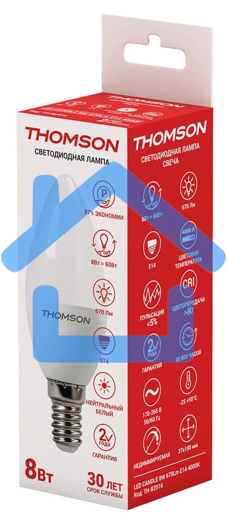 Лампа светодиодная Hiper THOMSON LED CANDLE 8W 670Lm E14 4000K TH-B2016