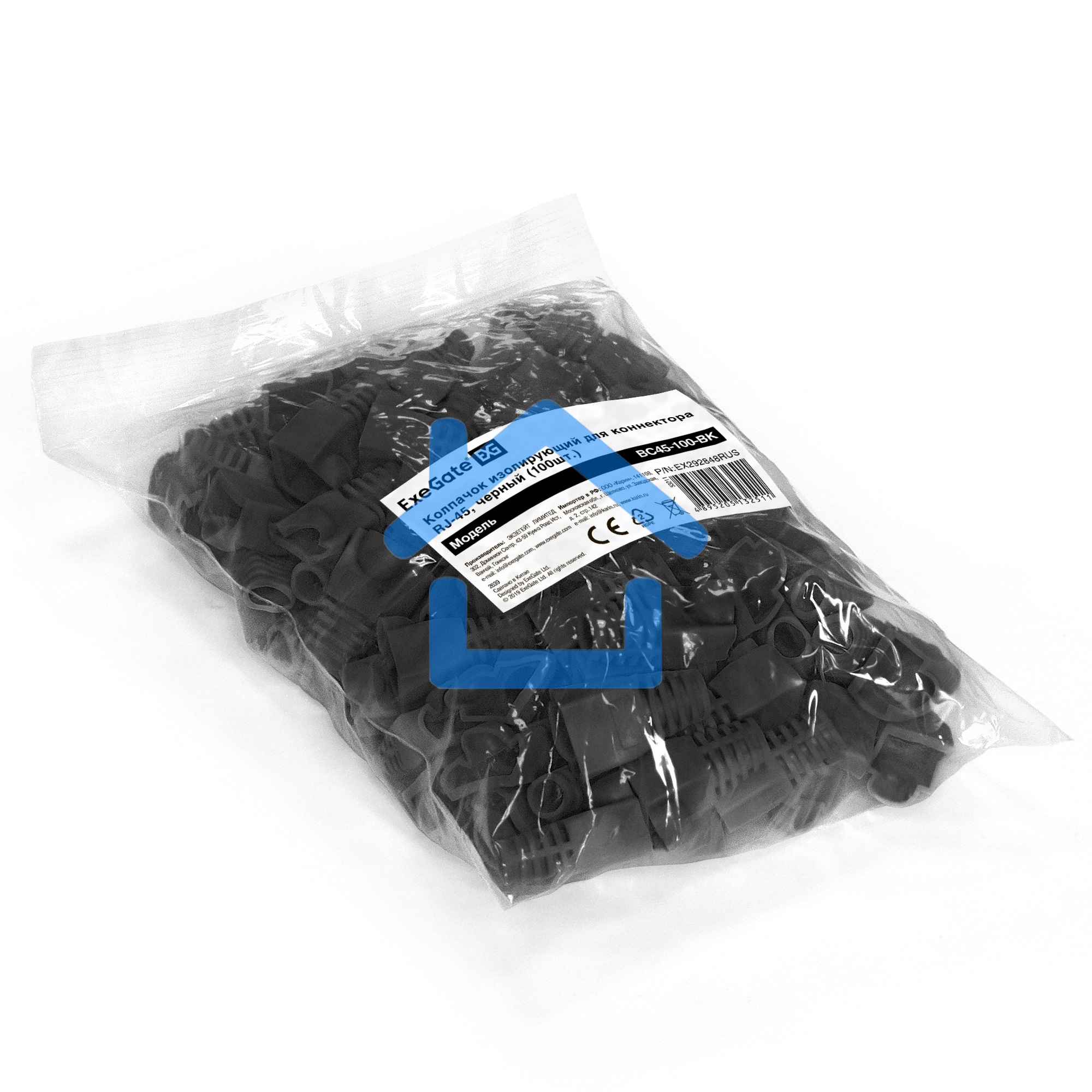 Колпачок ExeGate BC45-100-BK изолирующий для коннектора RJ-45, черный (100шт)