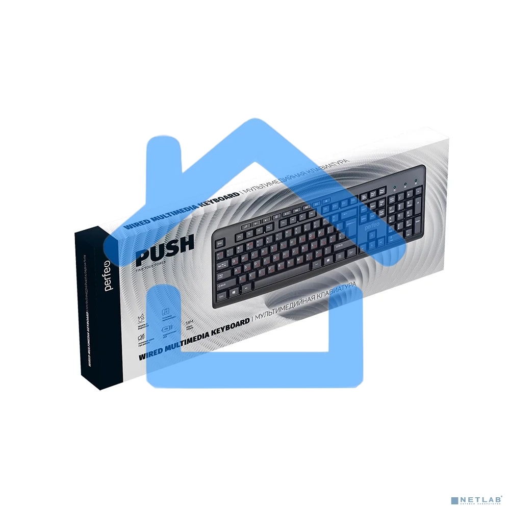 Клавиатура проводная Perfeo PUSH Multimedia, USB, черная