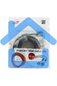 Кабель VGA Premium Cablexpert CC-PPVGA-15M-B, 15M/15M, 15м, черный, тройной экран, феррит.кольца, пакет