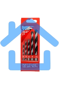 Набор сверл Matrix по дереву, 4-5-6-8-10 мм 5шт цилиндр, хвостовик, пластиковый