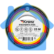 Изолента ПВХ KRANZ 0.13х15 мм, 25 м, желто-зеленая (5 шт./уп.)