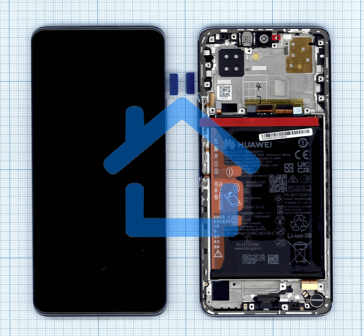 Дисплей для Huawei Nova 9 SE в сборе с тачскрином, панелью и аккумулятором (SP 02354UWB), синий