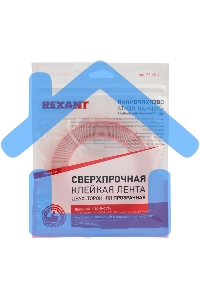 Двухсторонний скотч Rexant, прозрачный, на акриловой основе, 12 мм, ролик 5 м