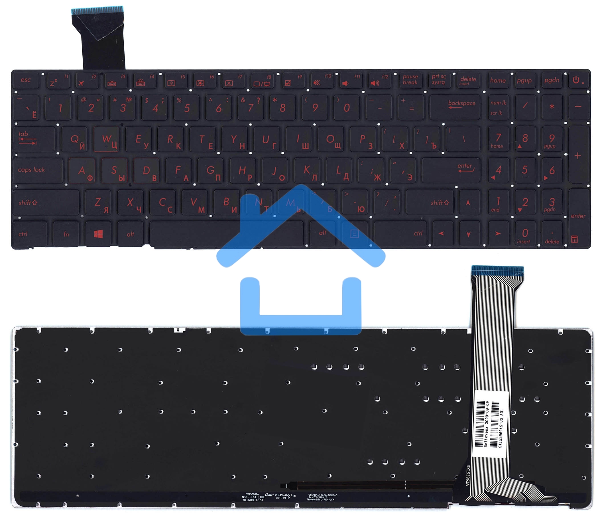Клавиатура для ноутбука Asus ROG GL552VW черная с красной подсветкой