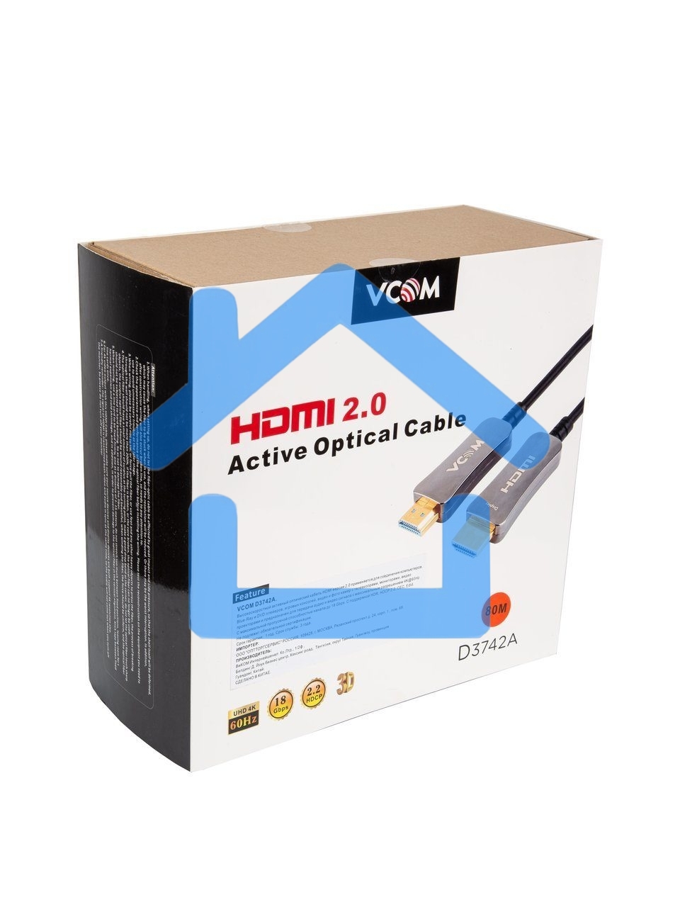 Активный оптический кабель HDMI 19M/M,ver. 2.0, 4K@60 Hz 80m VCOM