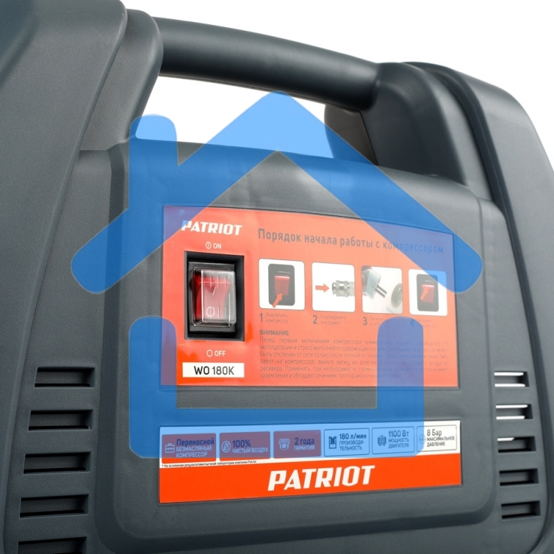 Компрессор поршневой Patriot WO 180K безмасляный 180л/мин 1100Вт синий/черный