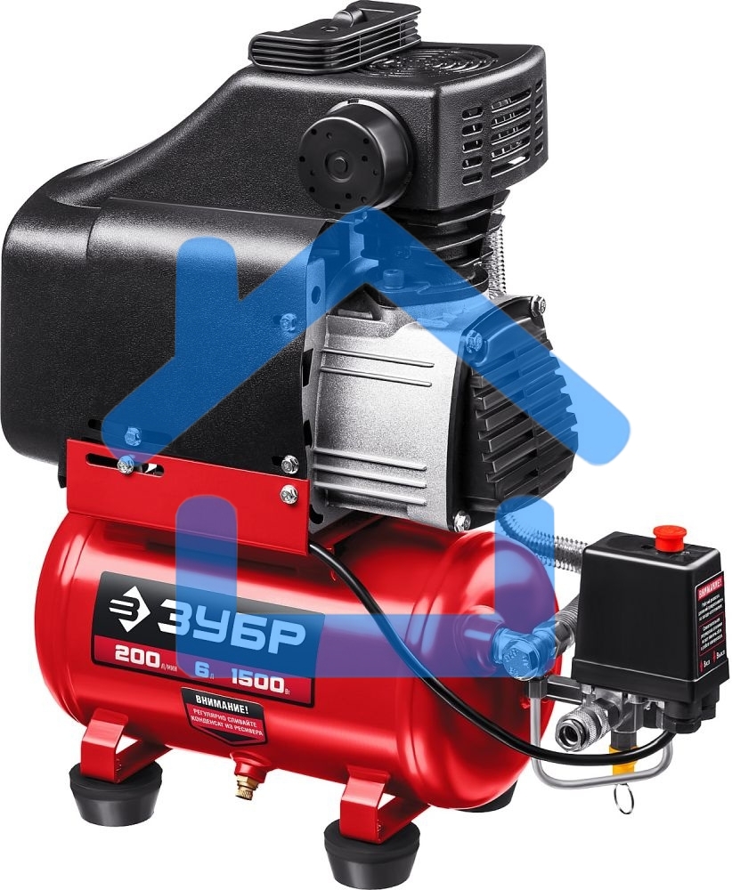 Компрессор воздушный безмасляный, 200 л/мин, 6 л, 1500 Вт, ЗУБР