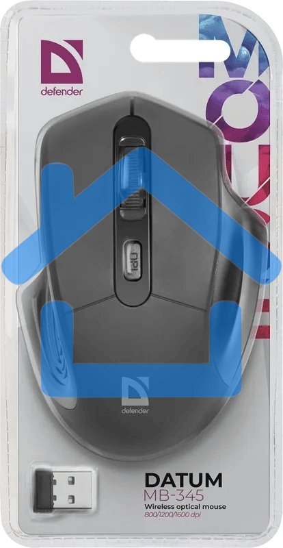 Мышь беспроводная Defender Datum MB-345 черный, 1600 dpi, радиоканал, USB, кнопки - 4