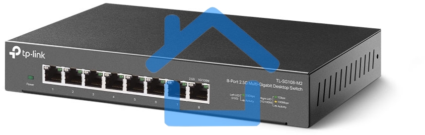 Коммутатор TP-Link 8-port Desktop 2.5G Unmanaged switch, 8 100/1G/2.5G RJ-45 ports, Fanless design, 12V/1.5A DC power supply.