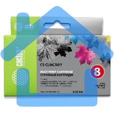 Картридж струйный Cactus СS-CLI8C/M/Y голубой/пурпурный/желтый (36 мл) для Canon MP470/500/530/600/800/810/830/970/MX850/iP4200/4300/520