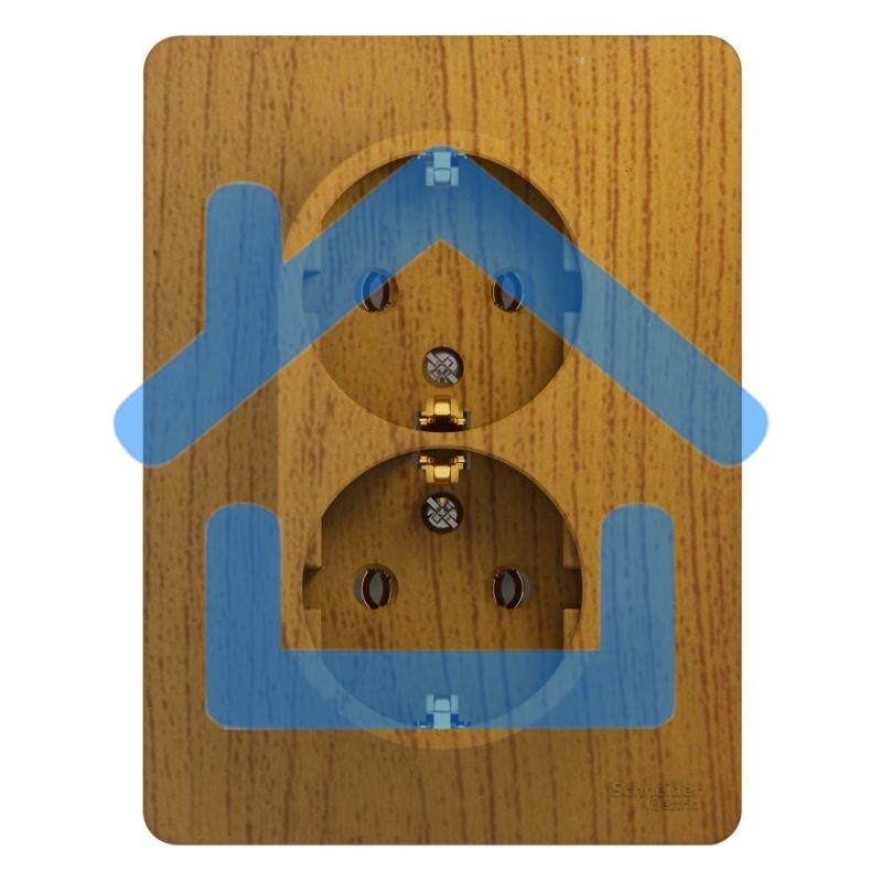 Розетка 2-м СП Glossa в сборе с заземл. в сборе дер. дуб SchE GSL000524