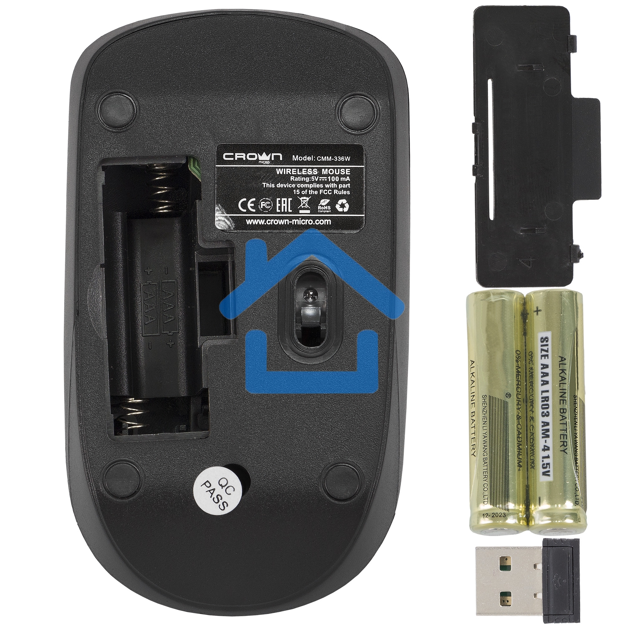 Мышь беспроводная Crown CMM-336W черный, 1600 dpi, радиоканал, USB, кнопки - 4