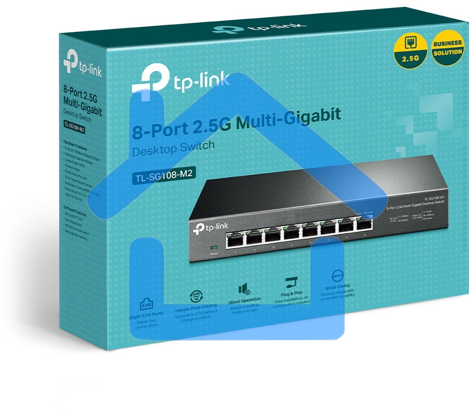 Коммутатор TP-Link 8-port Desktop 2.5G Unmanaged switch, 8 100/1G/2.5G RJ-45 ports, Fanless design, 12V/1.5A DC power supply.