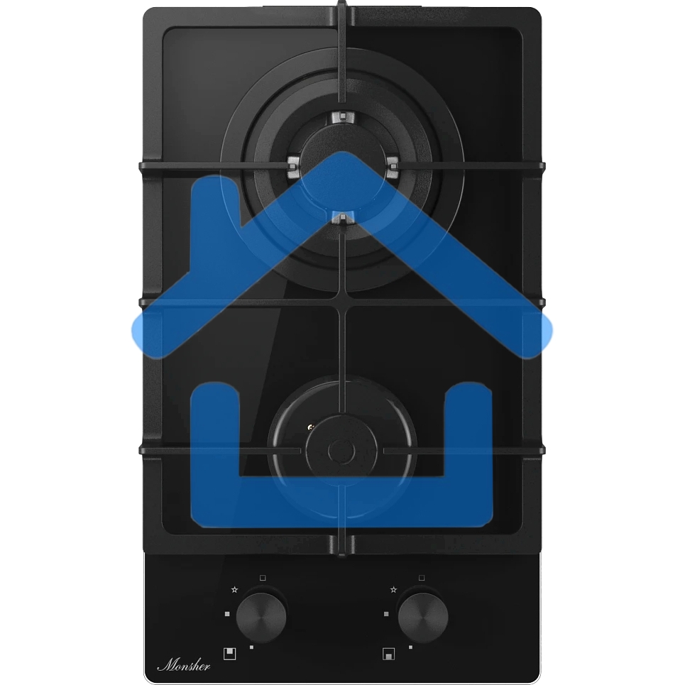 Газовая варочная панель MONSHER MGG 33 NoirR, газ, High-Tech, 30 см, автоматический электроподжиг, газ-контроль, форсунки под сжиженый газ, SABAF конфорки, чугунные решетки, черный