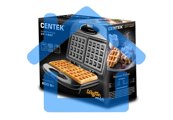 Вафельница Centek CT-1447,800 Вт. ВЕНСКИЕ ВАФЛИ анти пригарное покрытие, нагрев до 220 гр (в уп. 8 шт)