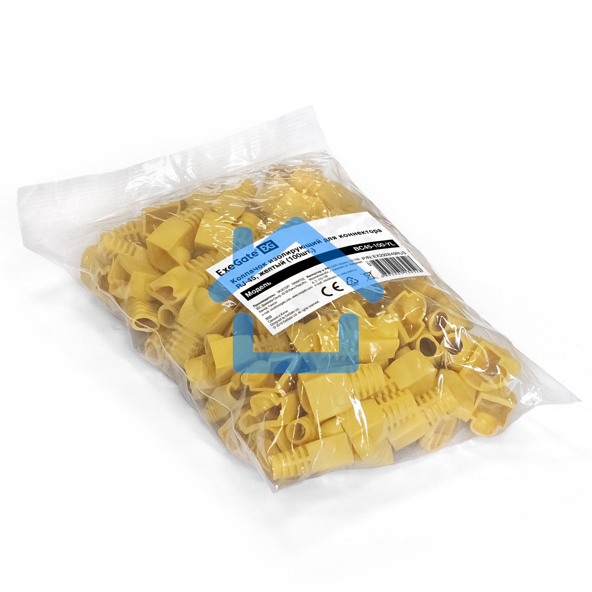 Колпачок ExeGate BC45-100-YL изолирующий для коннектора RJ-45, желтый (100шт)