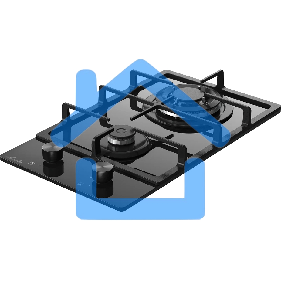 Газовая варочная панель MONSHER MGG 33 NoirR, газ, High-Tech, 30 см, автоматический электроподжиг, газ-контроль, форсунки под сжиженый газ, SABAF конфорки, чугунные решетки, черный