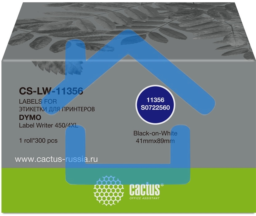 Этикетки Cactus CS-LW-11356 сег.:89x41мм черный белый 300шт/рул Dymo Label Writer 450/4XL