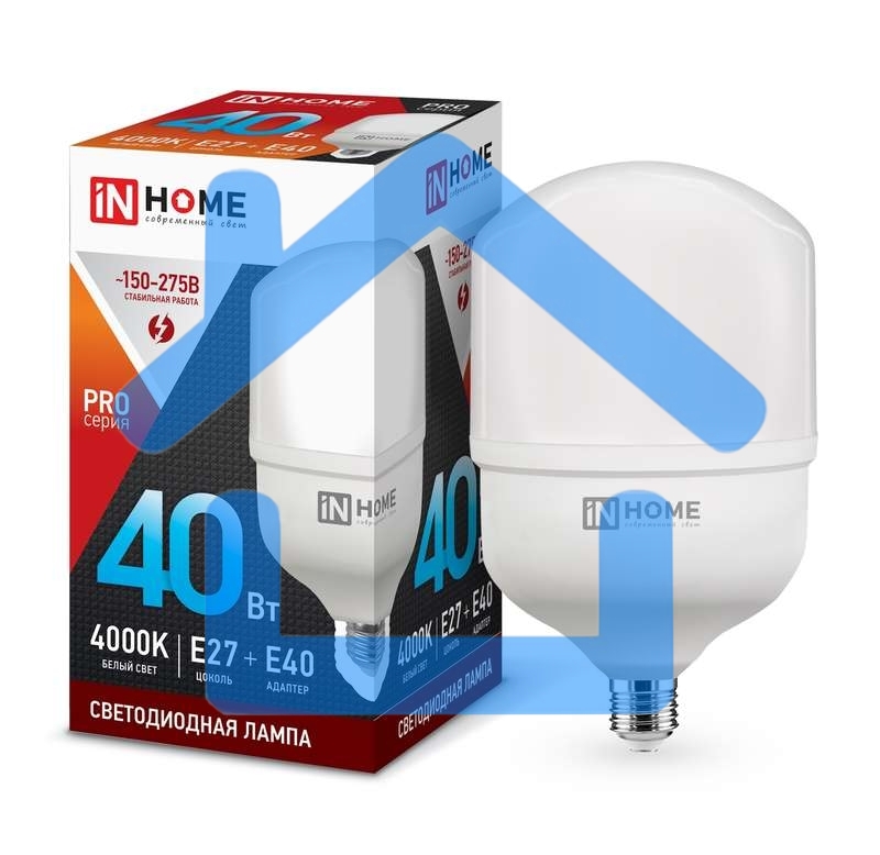 Лампа светодиодная LED-HP-PRO 40Вт 230В 4000К E27 3600лм с адаптером IN HOME 4690612031095