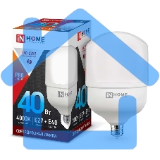 Лампа светодиодная LED-HP-PRO 40Вт 230В 4000К E27 3600лм с адаптером IN HOME 4690612031095