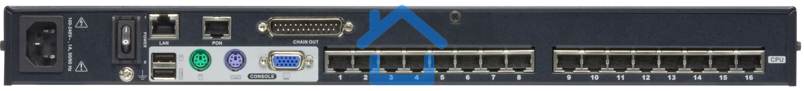 Переключатель KVM, 1 local user PS2+VGA+1 IP user =) 16 cpu (PS2/USB/Sun+VGA)/RS232, без шнуров Cat 5 High-Density KVM over the NET.