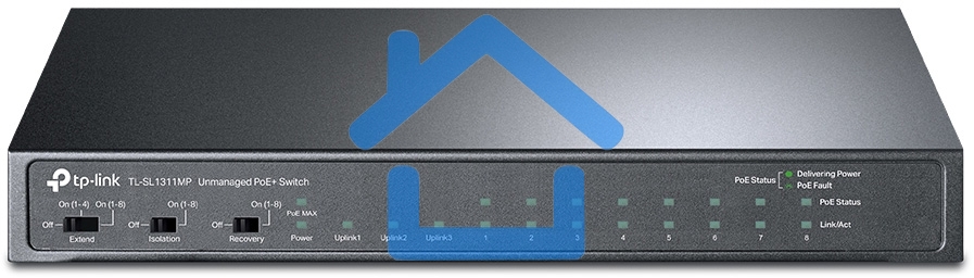 Коммутатор TP-Link 8-port 10/100Mbps Unmanaged PoE switch, 2 Gb RJ45 + 1 Gb SFP uplinks, PoE budget up to 124W