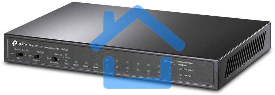 Коммутатор TP-Link 8-port 10/100Mbps Unmanaged PoE switch, 2 Gb RJ45 + 1 Gb SFP uplinks, PoE budget up to 124W