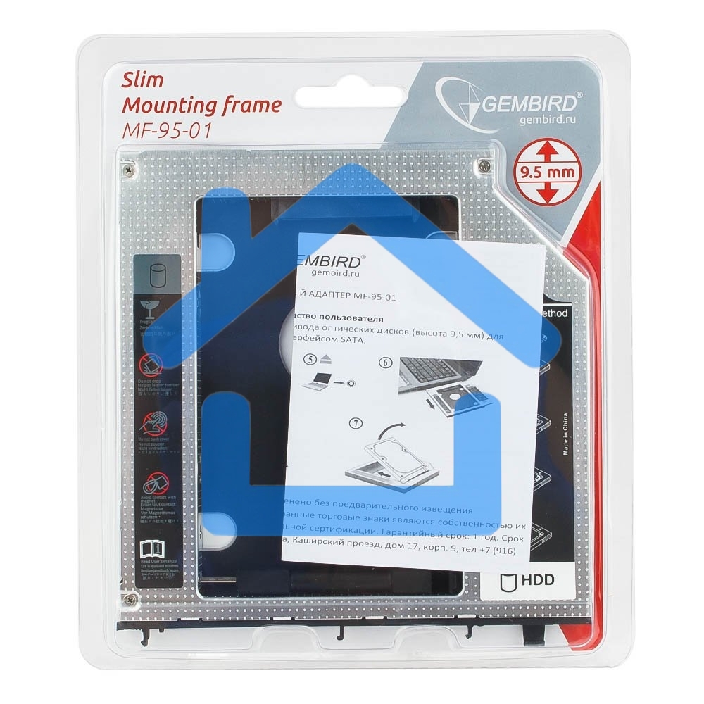 Низкопрофильный адаптер Gembird MF-95-01 для 2.5-дюймового накопителя в отсек 5.25 дюйма, 9,5 мм