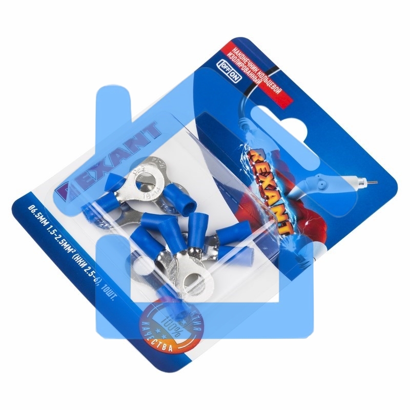 Наконечник кольцевой Rexant изолированный, ø6.5мм, 1.5-2.5мм², НКи 2.5-6 / НКи2-6 / RV2-6, синий, в упак. 10 шт.