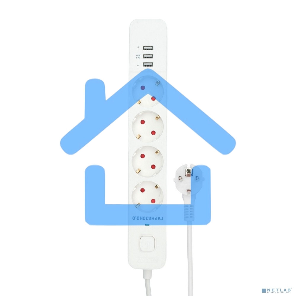 Сетевой фильтр Гарнизон 2.0 Мультипорт EPS-4-U3-W-2, 4 р, 10А, 3xUSB, 2м, ур.защиты 2+, белый, пакет