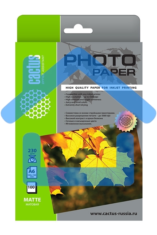 Фотобумага Cactus CS-MA6230100 A6/230г/м2/100л./белый матовое для струйной печати