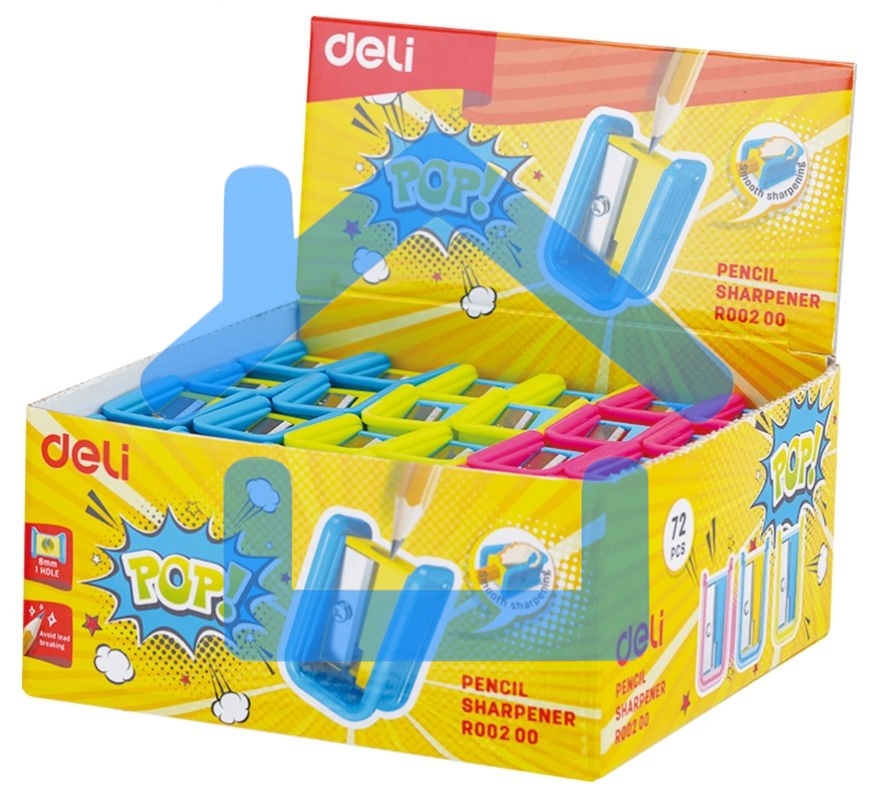 Точилка для карандашей ручная Deli ER00200 PoP, 1 отверстие, пластик, ассорти, дисплей
