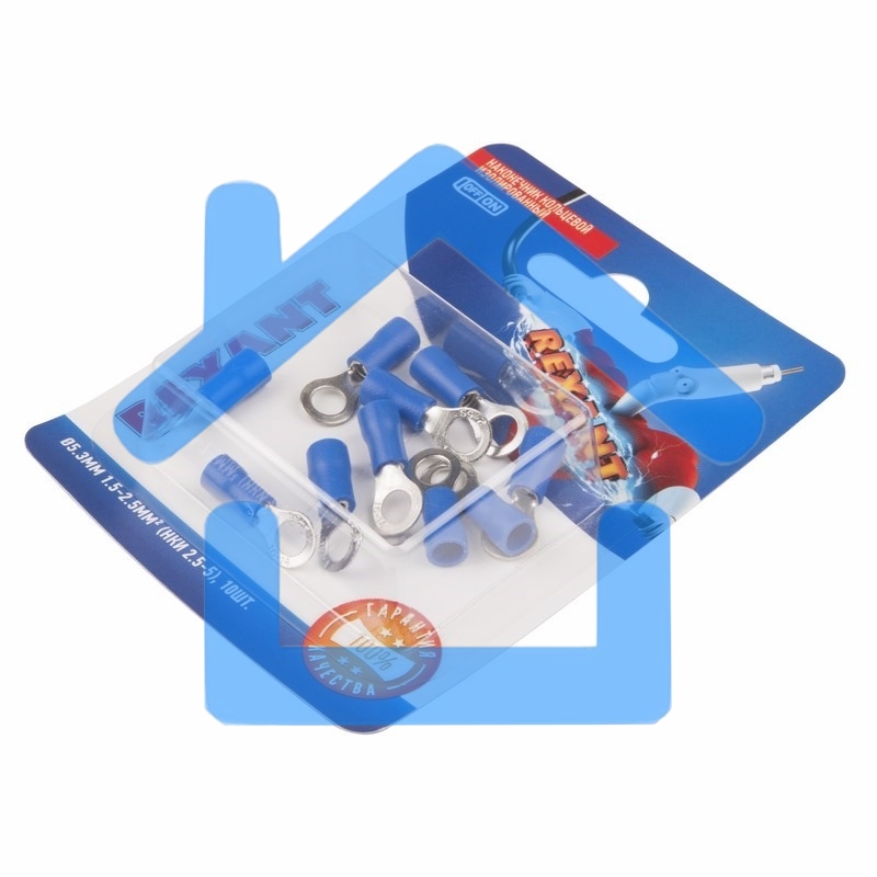 Наконечник кольцевой Rexant изолированный, ø5.3мм, 1.5-2.5мм², НКи 2.5-5 / НКи2-5 / RVS2-5, синий, в упак. 10 шт.