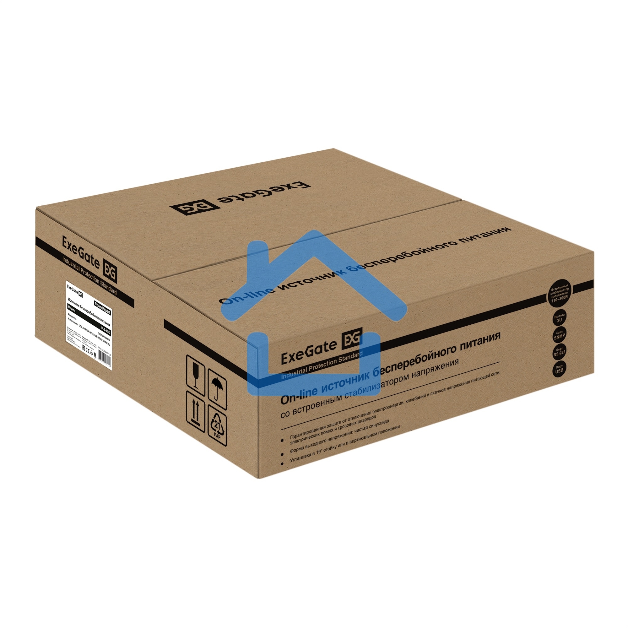Источник бесперебойного питания On-line ExeGate PowerExpert ULS-3000.LCD.AVR.1SH.2C13.USB.RS232.SNMP.2U 3000VA/3000W, On-Line, PF=1, LCD, 1*Schuko+2*C13, RS232, USB, SNMP-slot, Rackmount 2U/Tower, металлический корпус, черный