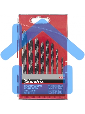 Набор сверл Matrix по дереву,3-4-5-6-7-8-9-10 мм, 8шт., шестигран. хвостовик, пластиковый кейс