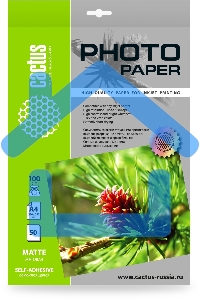 Фотобумага Cactus CS-MSA410050 A4/100г/м2/50л./белый матовое самоклей. для струйной печати