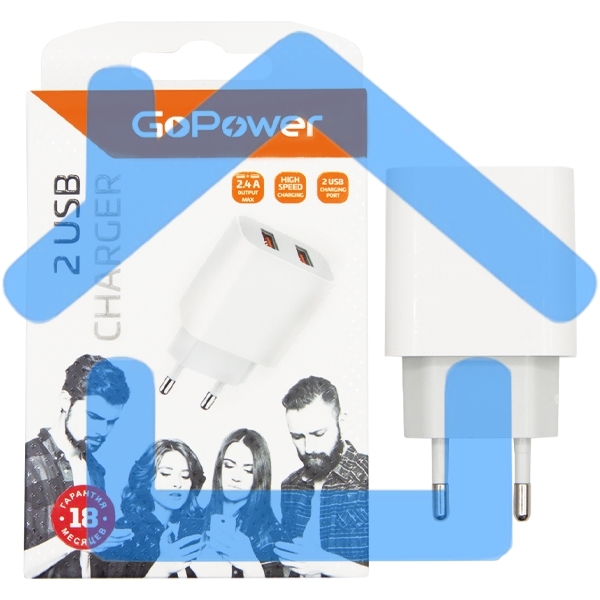 Сетевое З/У GoPower GP2U 2USB 2.4A 12W белый (1/108)