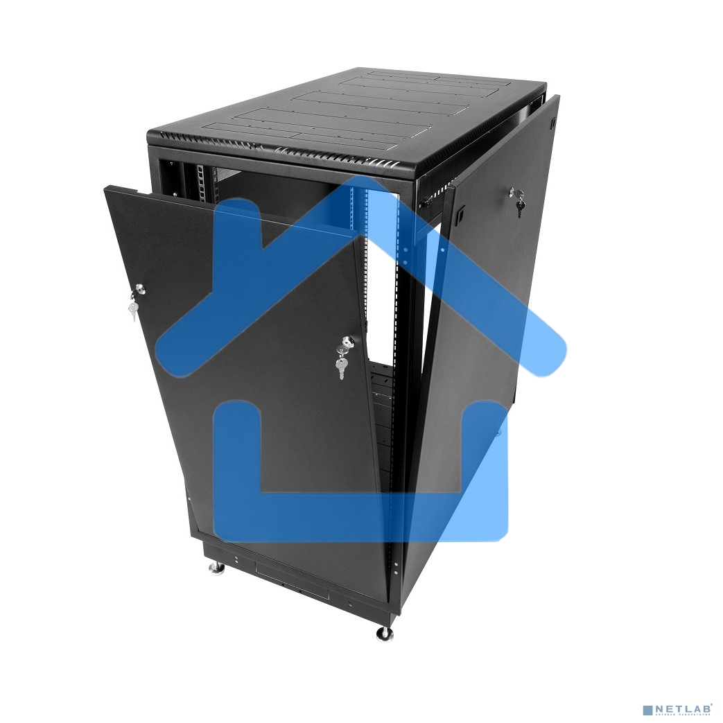Шкаф коммутационный ЦМО ШТК-М-18.6.6-1ААА-9005 18U 600x600мм пер.дв.стекл задн.дв.стал.лист 2 бок.пан. направл.под закл.гайки 270кг черный
