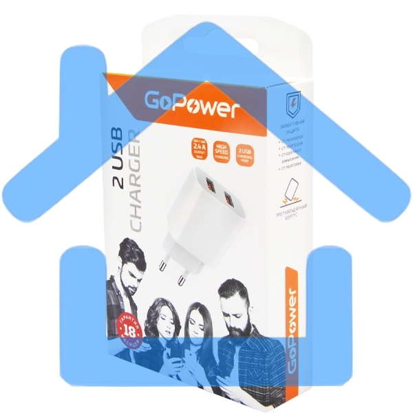 Сетевое З/У GoPower GP2U 2USB 2.4A 12W белый (1/108)