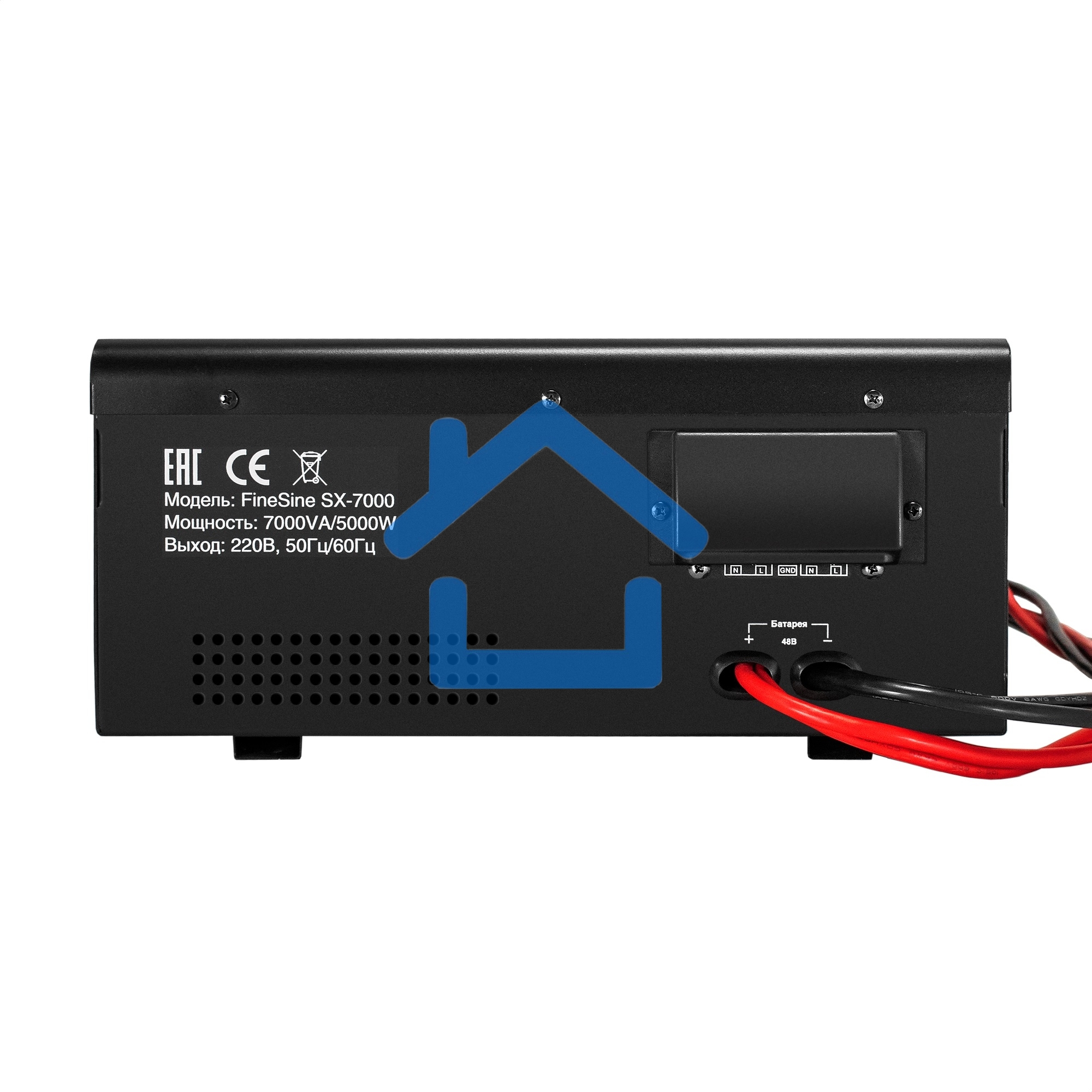 Комплект ИБП EX296005RUS + батарея 55Aч EX285652RUS 4шт (инвертор, синус, для котла, настенный) ExeGate FineSine SX-7000.LCD.AVR.2SH.T <7000VA/5000W, чистая синусоида, цветной LCD-дисплей, AVR, 2*Schuko+клеммы, линейно-интерактивный, крепление настенное, 